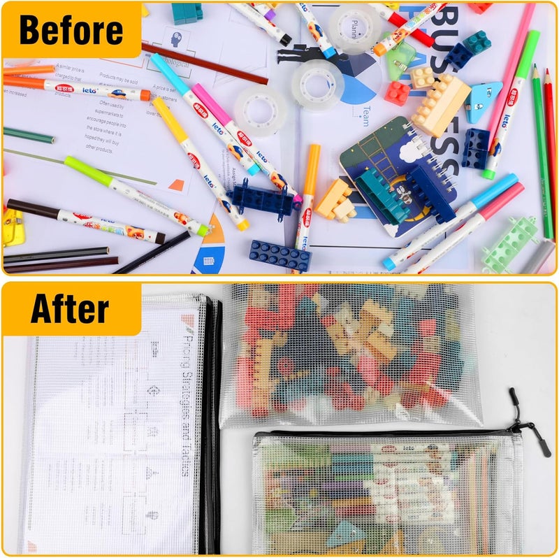 YOPCDJ 36pcs Large Mesh Zipper Pouch File Bags Reusable Zippered Pouches for Organizing Classroom, Board Game Storage, Puzzle Bags Black - Image 4